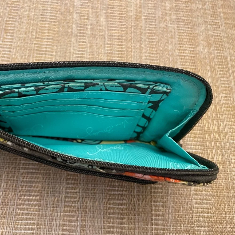 Vera Bradley Floral Wristlet in Brown, Orange, Yellow, Aqua